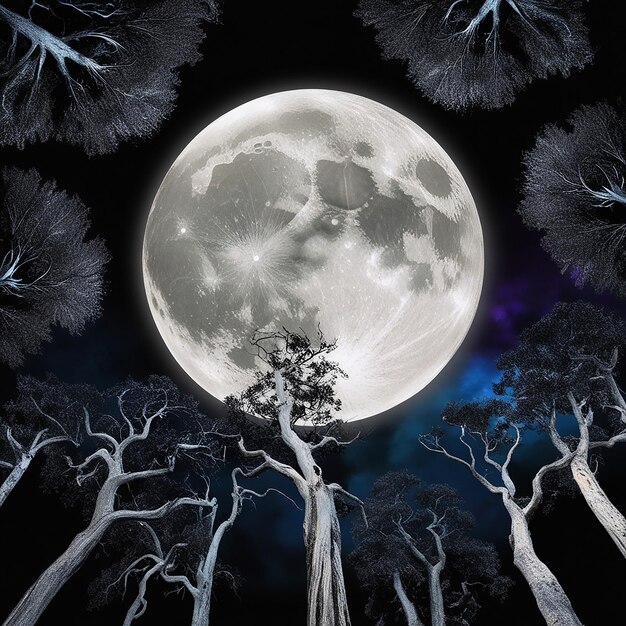 Photo a full moon and trees in the sky