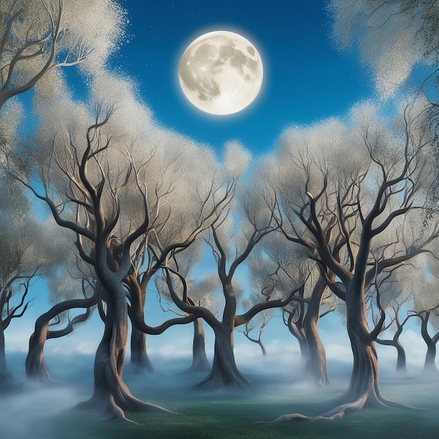 Photo a full moon and trees in the sky