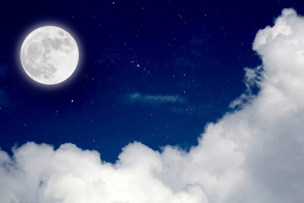 Full moon with starry and clouds background. Romantic night. 