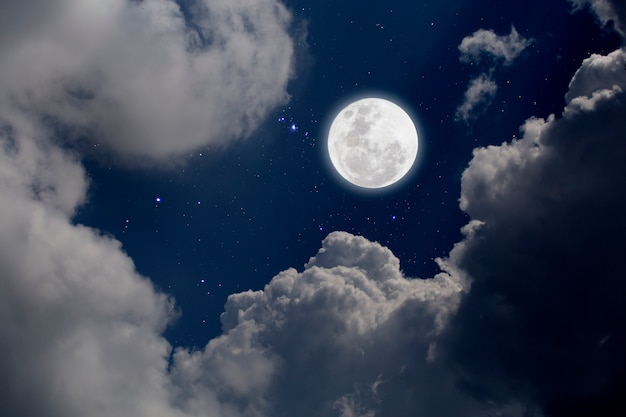 Full moon with starry and clouds background. Romantic night. 