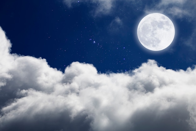 Full moon with starry and clouds background. Romantic night.