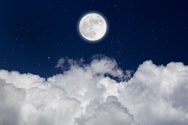 Full moon with starry and clouds. Romantic night.