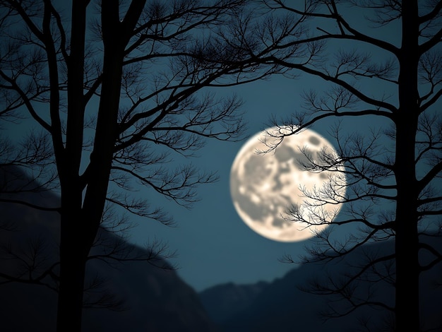 Photo a full moon with trees in the foreground