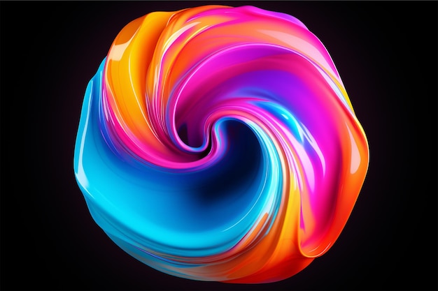 Full neon circle wave glossy shape with fluid colors