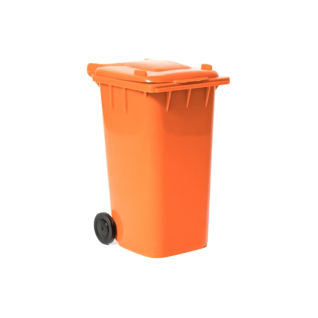 Full orange recycling bin with plastic