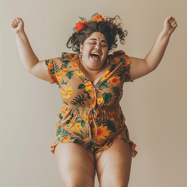 Full Photo of a PlusSize girl Laughing and Dancing