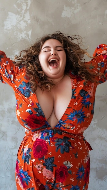 Full Photo of a PlusSize girl Laughing and Dancing