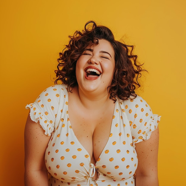 Full Photo of a PlusSize girl Laughing and Dancing