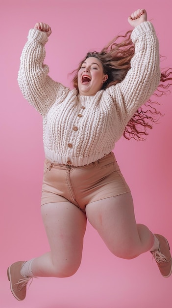 Full Photo of a PlusSize girl Laughing and Dancing