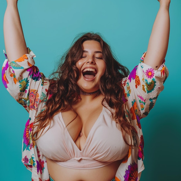 Full Photo of a PlusSize girl Laughing and Dancing