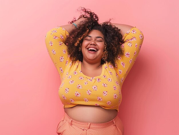 Full Photo of a PlusSize girl Laughing and Dancing