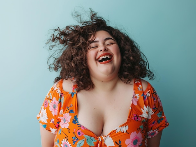 Full Photo of a PlusSize girl Laughing and Dancing