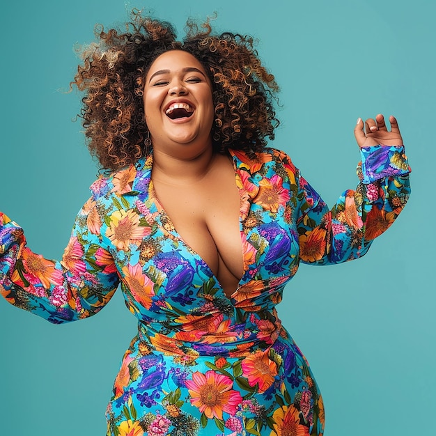 Full Photo of a PlusSize Woman Laughing and Dancing