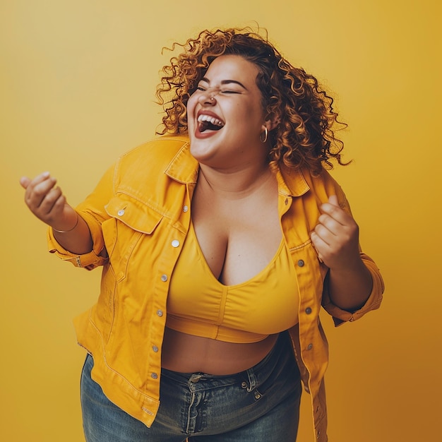 Full Photo of a PlusSize Woman Laughing and Dancing