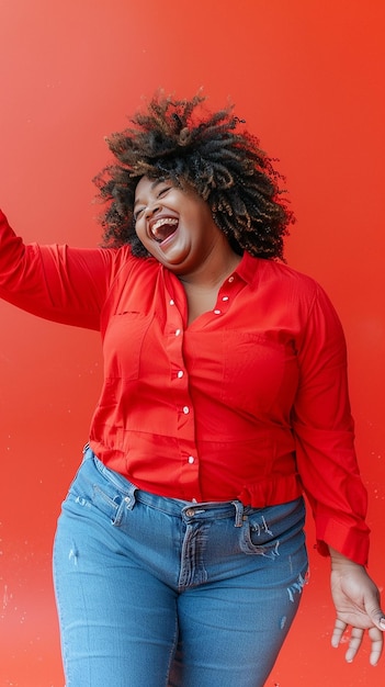 Full Photo of a PlusSize Woman Laughing and Dancing