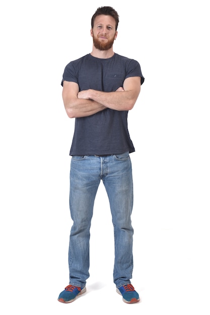 Full portrait of a man with arms crossed on white