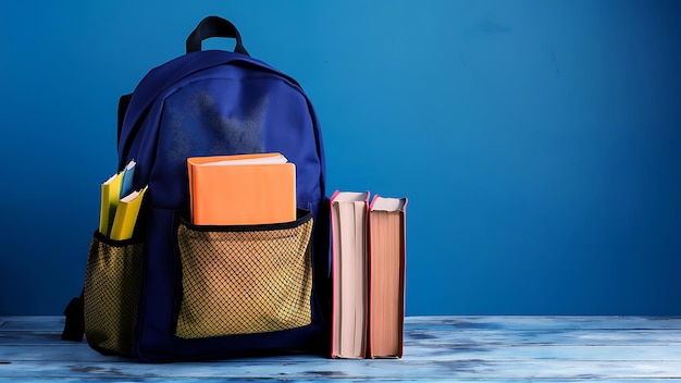 full school backpack in a bold blue background