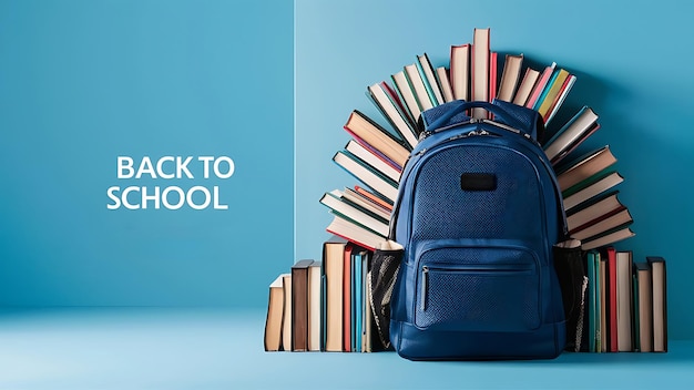 full school backpack in a bold blue background