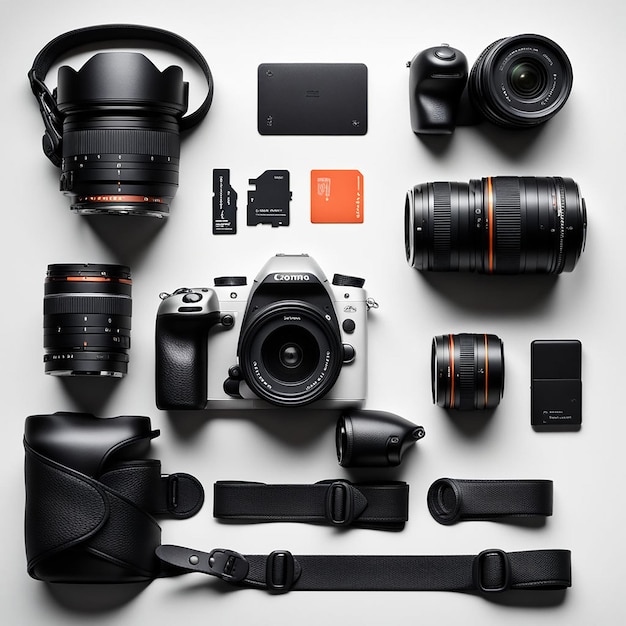 Full Set of Camera Accessories Including Lenses and Other Parts