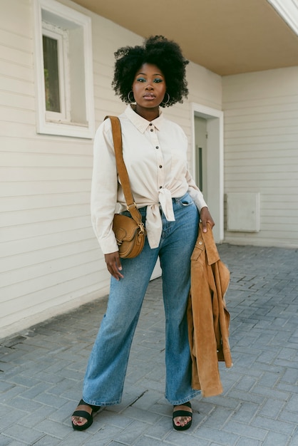 Full shot beautiful black woman posing