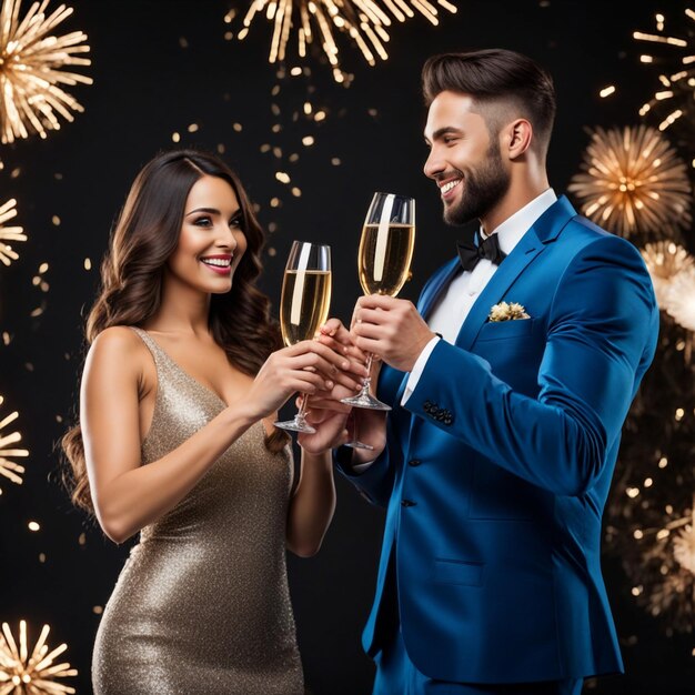 Full shot couple celebrating new year