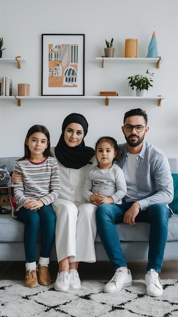 Full shot islamic family on couch