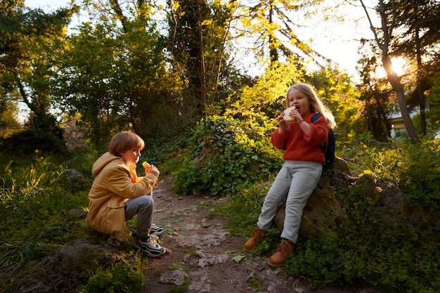 Full shot kids exploring nature together