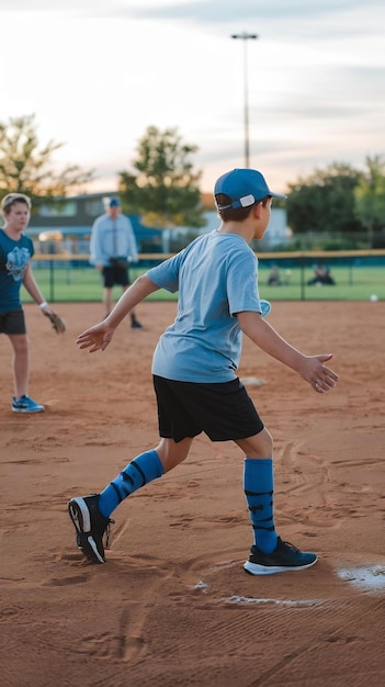 Photo full shot kids playing kickball on field