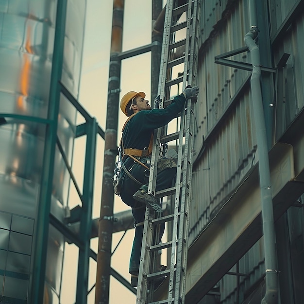 Full Shot Man Climbing Ladder with Costume