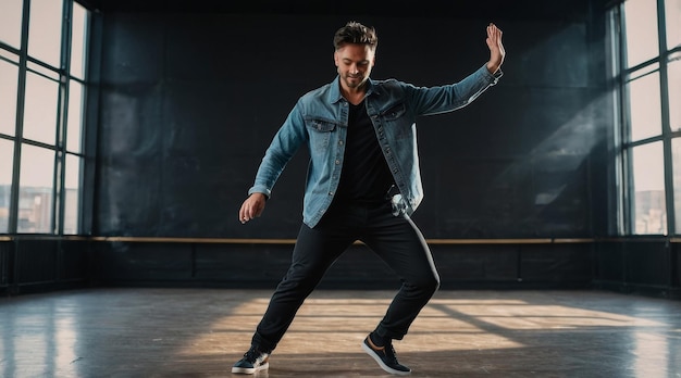 Full shot man dancing in studio