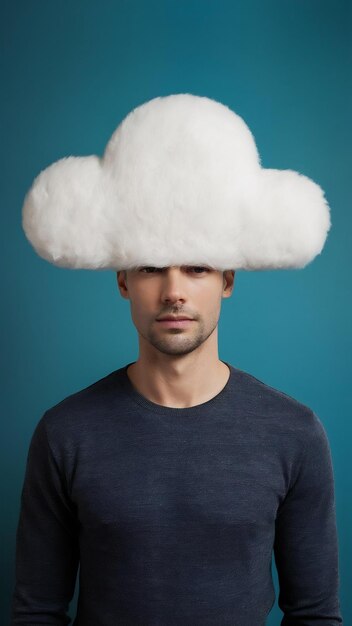 Photo full shot man with cloud shaped head