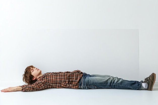 Photo full shot teen laying on floor