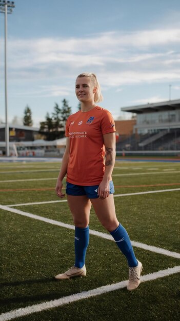 Photo full shot woman football player on field