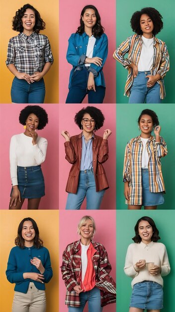 Photo full shot woman posing with different clothes collage