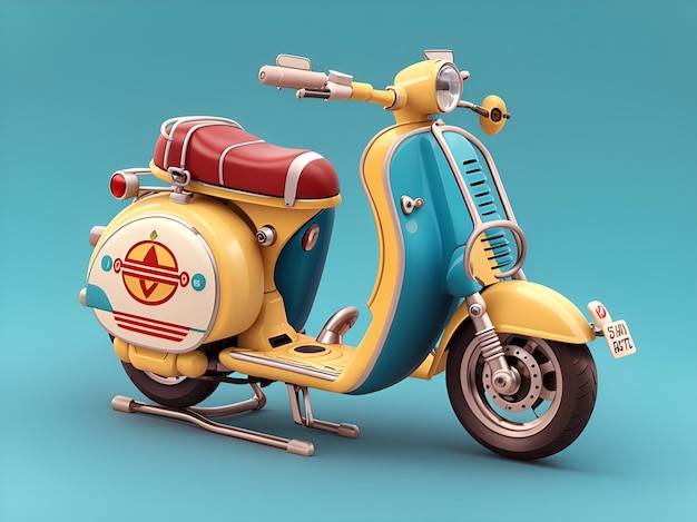 Full Vintage Vespa theme isometric 3d design highly detail