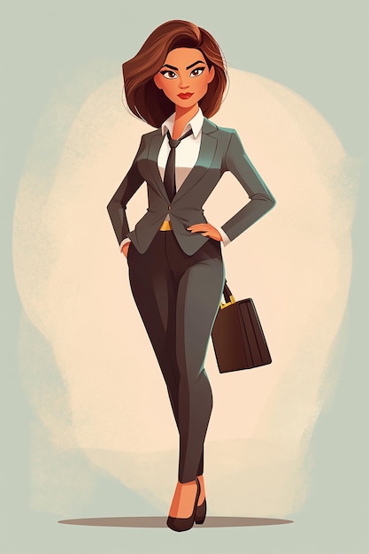 Photo fullbody cartoon character of a businesswoman in a sleeveless dress