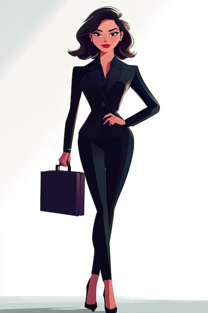 Photo fullbody cartoon character of a businesswoman in a sleeveless dress