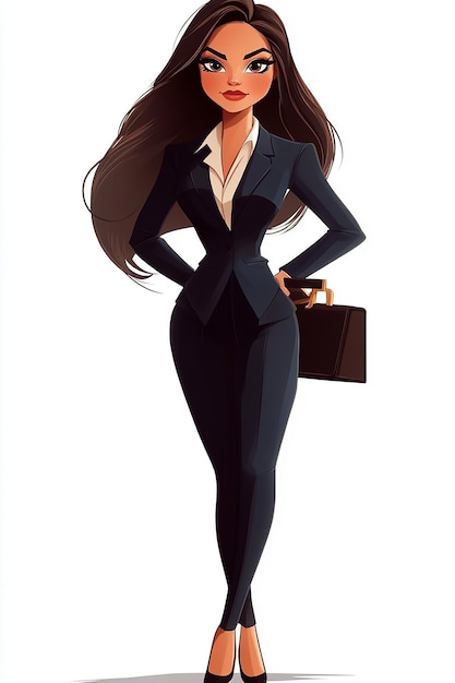 Photo fullbody cartoon character of a businesswoman in a sleeveless dress