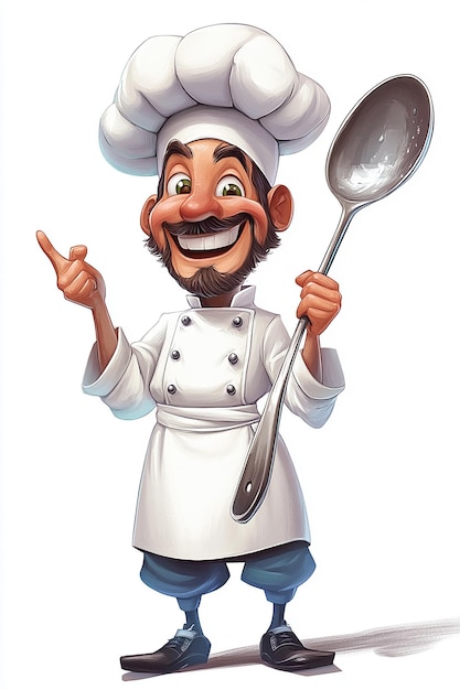 FullBody Cartoon Character of a Chef Holding a Large Spoon