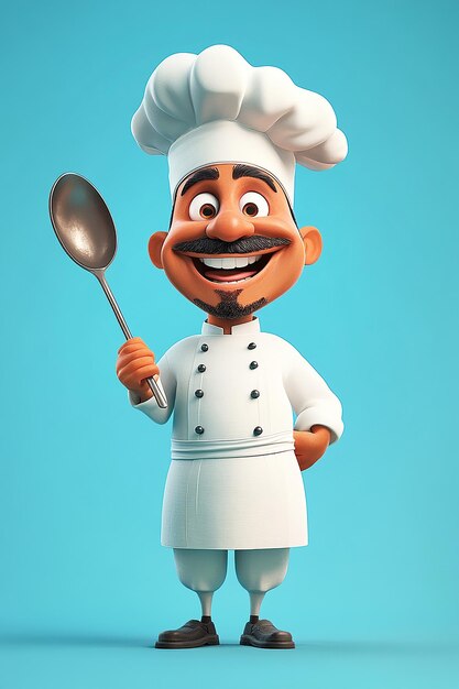 Photo fullbody cartoon character of a chef holding a large spoon