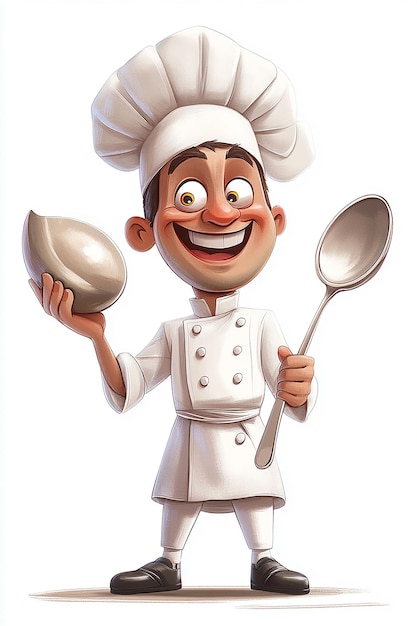 FullBody Cartoon Character of a Chef Holding a Large Spoon