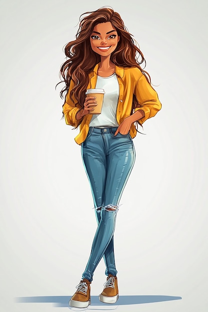 FullBody Cartoon Character of a Young Woman in Casual Clothing