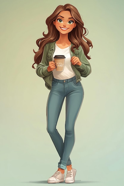 FullBody Cartoon Character of a Young Woman in Casual Clothing