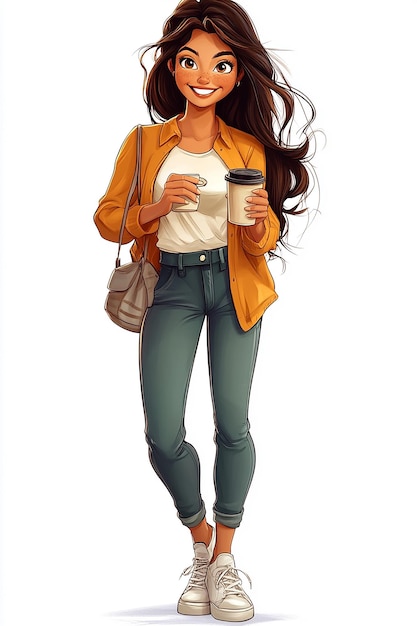 FullBody Cartoon Character of a Young Woman in Casual Clothing