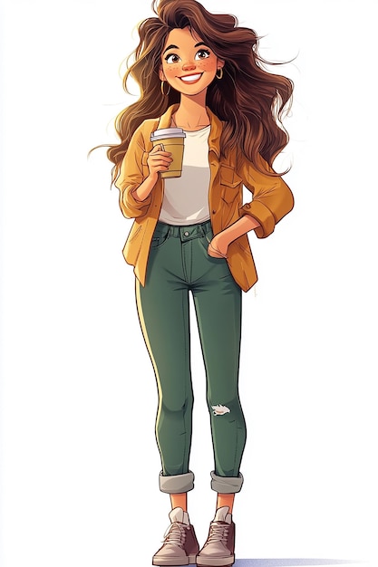 FullBody Cartoon Character of a Young Woman in Casual Clothing