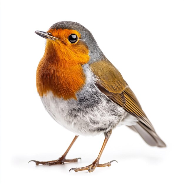 Photo fullbody european robin on solid white background soft natural light studio shot copy space