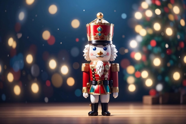 A fullbody Nutcracker with cinematic lighting effects against a charming fantasy bokeh background