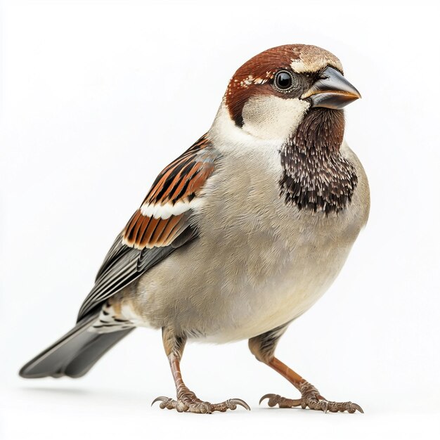 Photo fullbody sparrow on a pure white background natural soft light perfect for stock photos