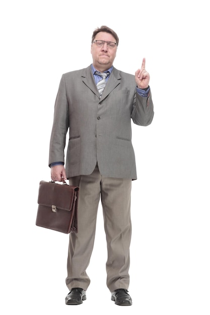 Fulllength business man with a leather briefcase