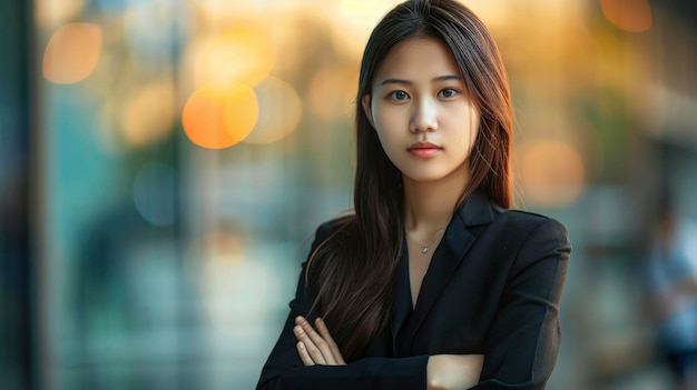 FullLength Image Of A Young Asian Businesswoman With A Blurred Background High Quality